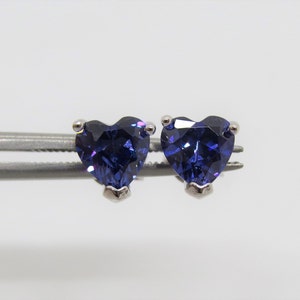 Vintage Sterling Silver Heart cut Tanzanite Stud Earrings