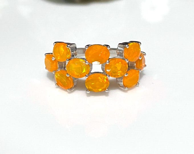 Vintage Sterling Silver Natural Orange Fire Opal Ring Size 7.5
