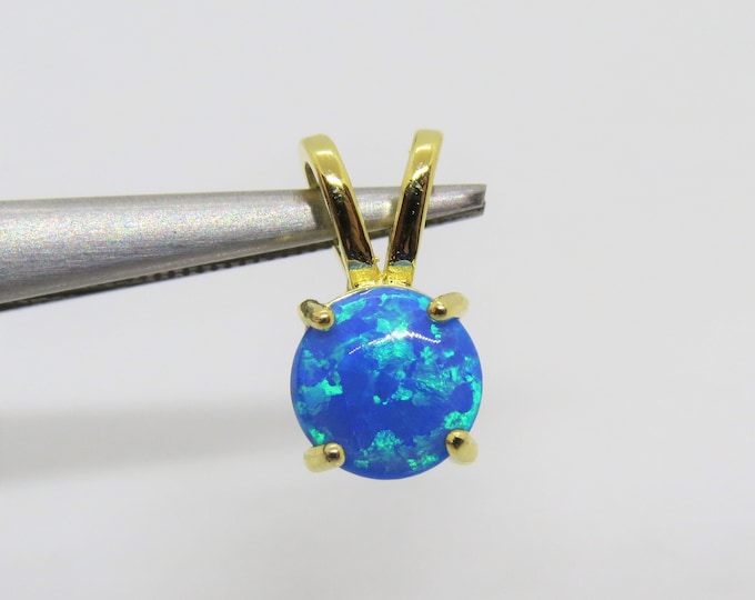 Vintage Sterling Silver 14K Gold Plate Blue Opal Pendant
