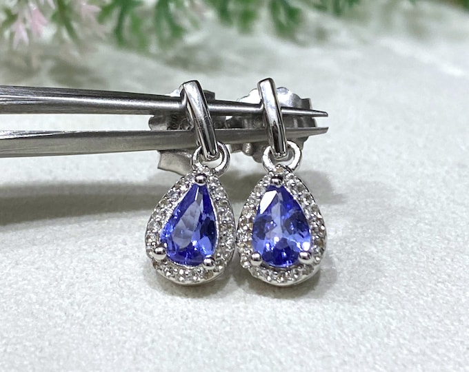 Vintage Sterling Silver Pear cut Tanzanite & White Topaz Earrings.