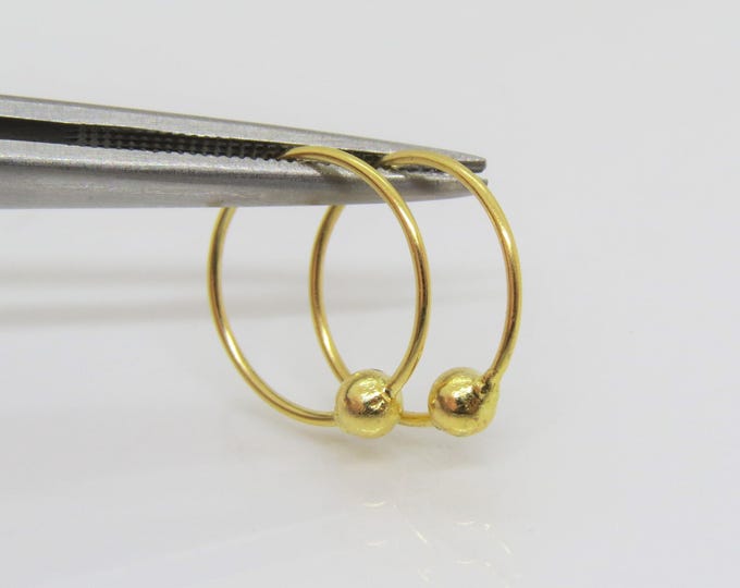 Vintage Bali 18K Solid Yellow Gold Small Hoops Earrings 12MM