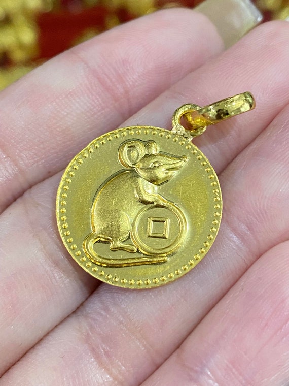 9999 Pure Gold Zodiac Animal Sign Rat Pendant. - Etsy