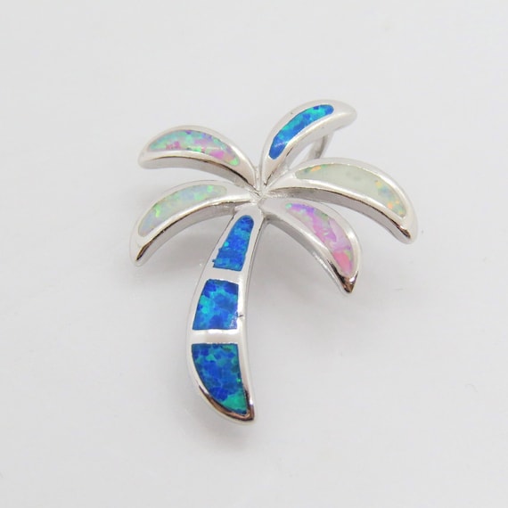 Vintage Sterling Silver White, Pink & Blue Opal P… - image 1