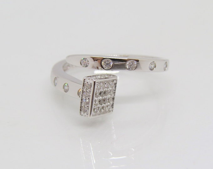 Vintage Sterling Silver White Topaz Bypass Ring Size 8
