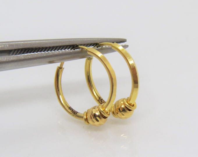 Vintage Bali 18K Solid Yellow Gold Small Baby Girls Hoops Earrings 11.5MM