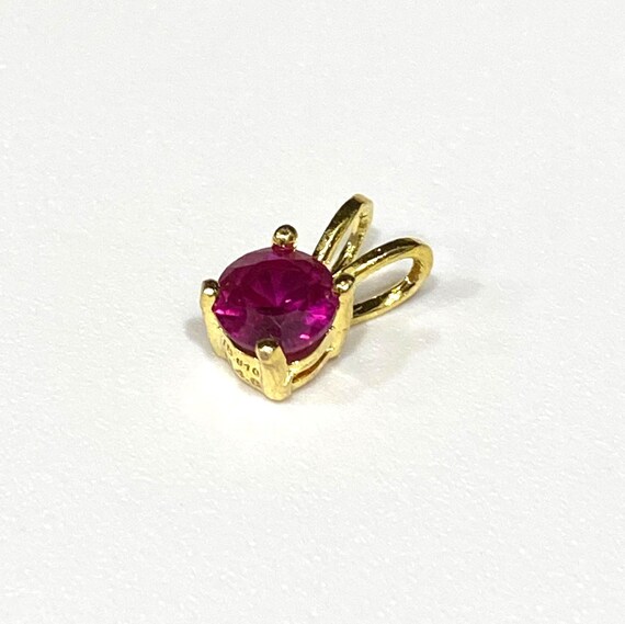 Vintage 18K Solid Gold Round cut Ruby Tiny Pendan… - image 4