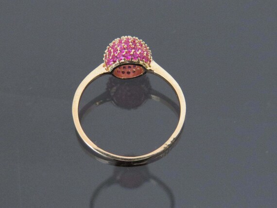 Vintage 18K Solid Yellow Gold Ruby Ball Pave Ring… - image 2