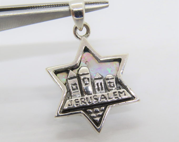 Vintage Sterling Silver Blue Opal Jesusalem Star Pendant
