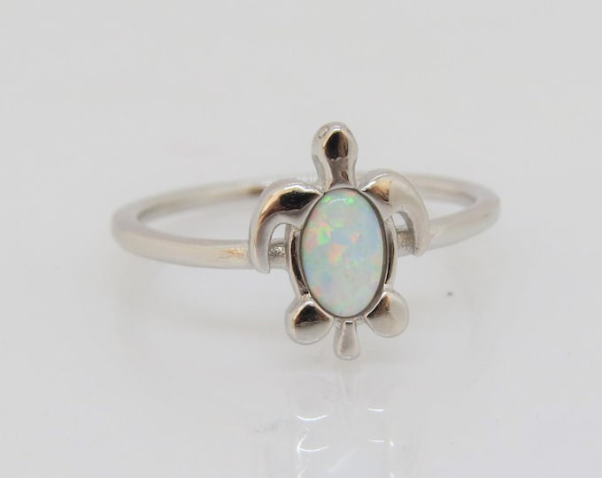 Vintage Sterling Silver White Opal Turtle Ring Size 9