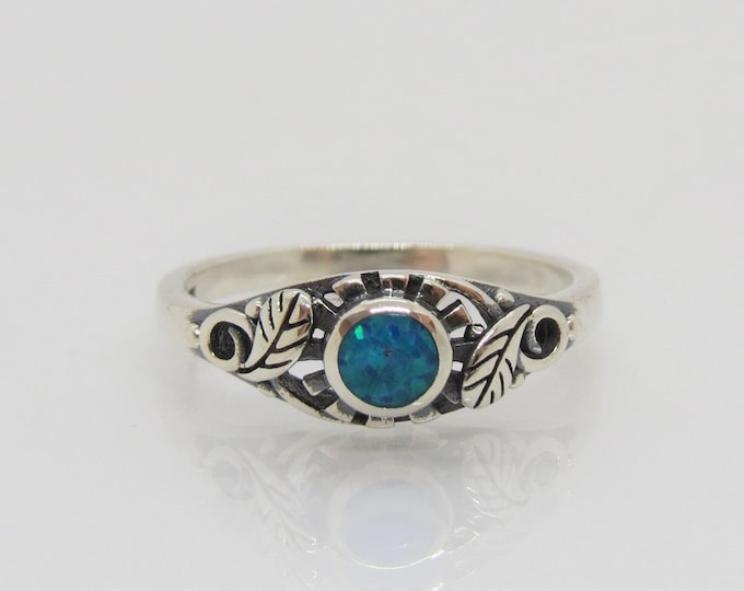 Vintage Sterling Silver Blue Opal Leaf Ring Size 7
