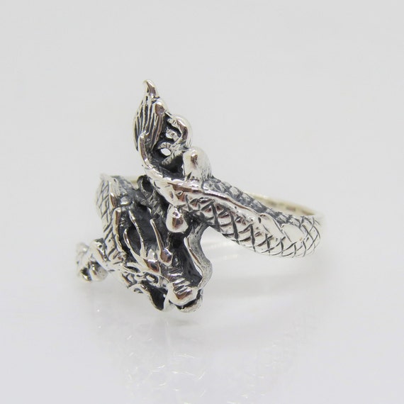 Vintage Sterling Silver Dragon Ring Size 9 - image 3