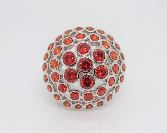 Vintage Sterling Silver Orange Garnet Dome Ring Size 6