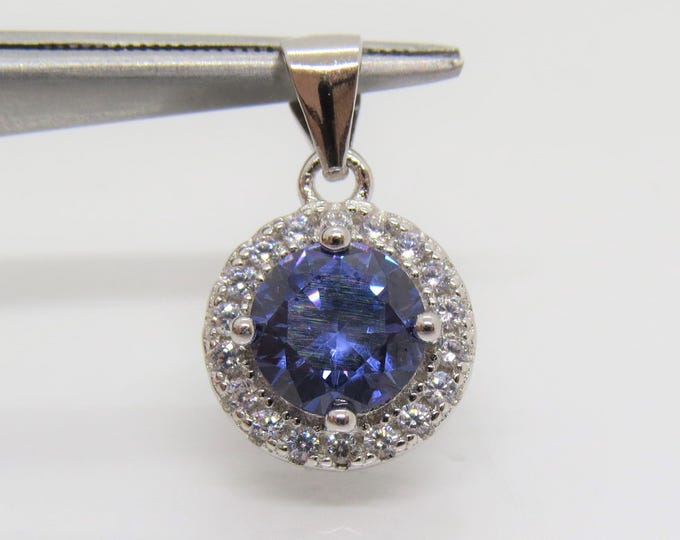 Vintage Sterling Silver Tanzanite & White Topaz Halo Pendant