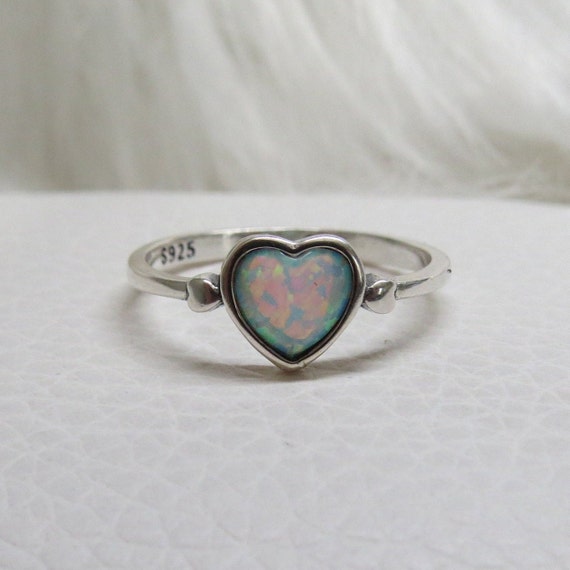 Vintage Sterling Silver White Opal Heart Ring.