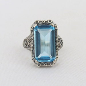 Sterling Silver Aquamarine Solitaire Vintage Ring Size 7