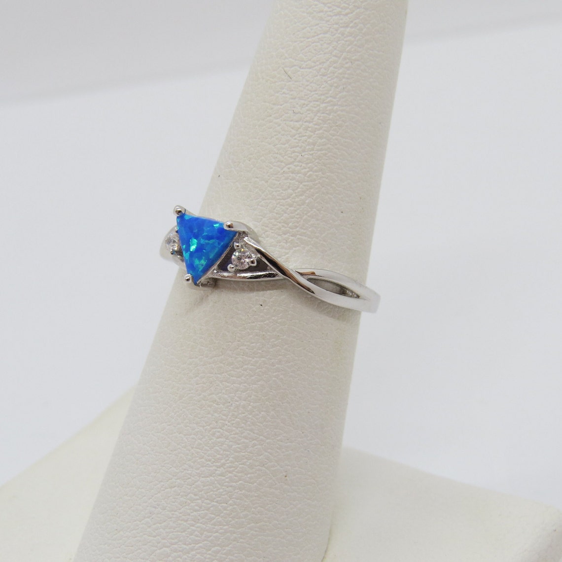 Vintage Sterling Silver Triangle Blue Opal & White Topaz Ring Size 7 - Etsy