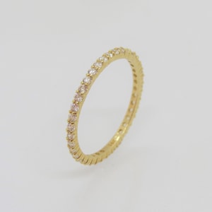 Vintage 14K Solid Yellow Gold White Topaz Eternity Band Ring Size 7