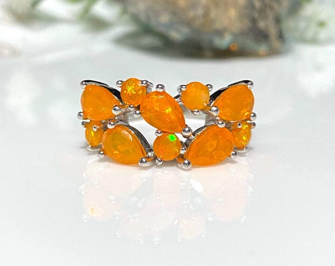 Vintage Sterling Silver Natural Orange Fire Opal Ring Size 8