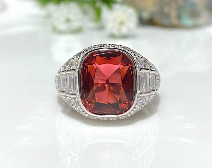 Vintage Sterling Silver Ruby & White Topaz Ring Size 6