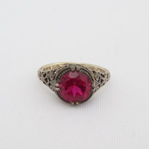 Vintage Sterling Silver Ruby Filigree Ring Size 8