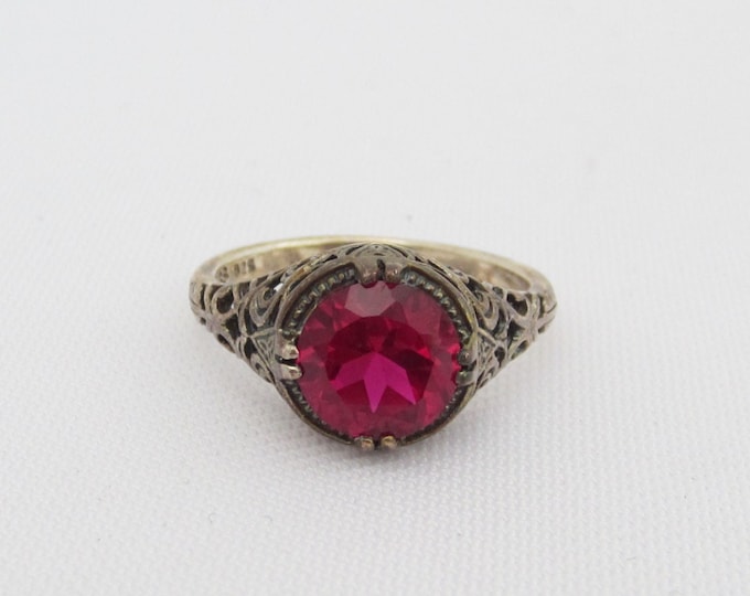 Vintage Sterling Silver Ruby Filigree Ring Size 8