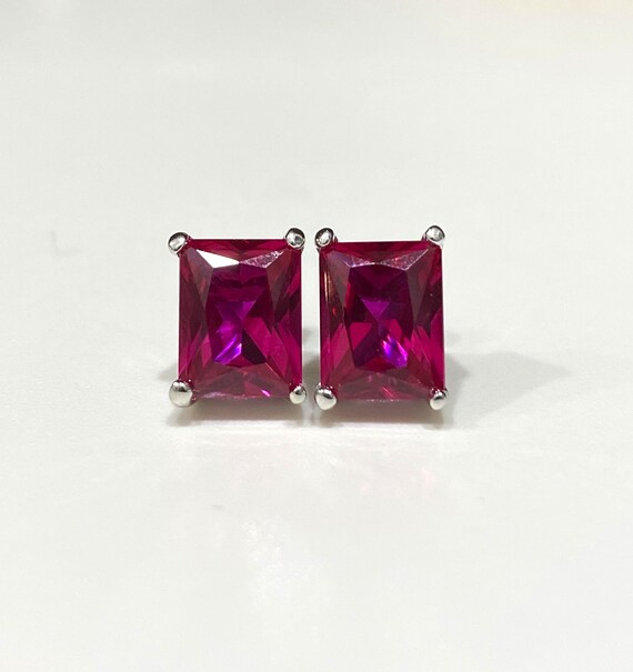 Vintage Sterling Silver Rectangular Ruby Earrings. - image 4