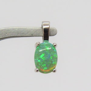 Vintage Sterling Silver Oval Green Opal Charm Pendant