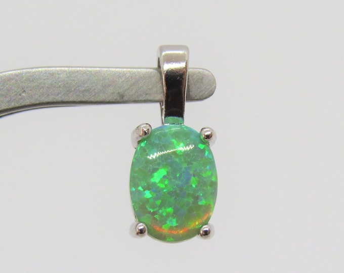 Vintage Sterling Silver Oval Green Opal Charm Pendant