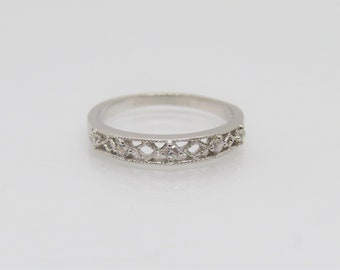 Vintage Sterling Silver White Topaz Filigree Band Ring Size 5