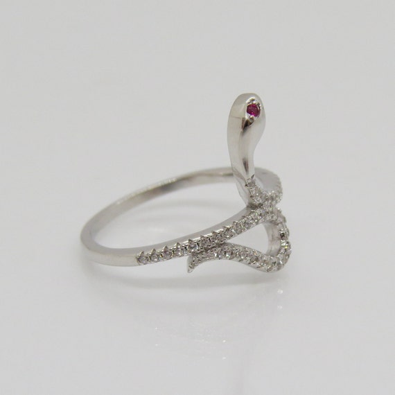 Vintage Sterling Silver Ruby & White Topaz Snake … - image 4