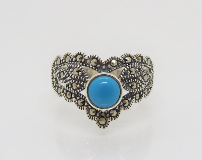 Vintage Sterling Silver Turquoise & Marcasite Ring Size 8
