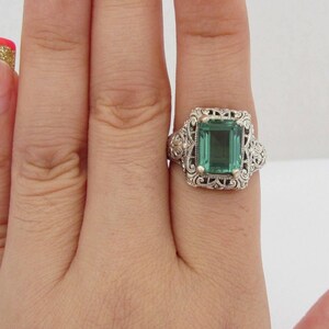 Vintage Sterling Silver Emerald Filigree Ring Size 6 image 5
