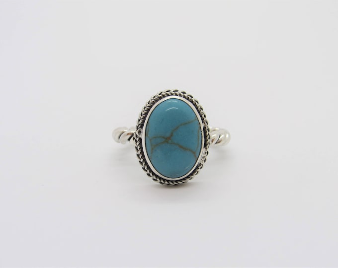 Vintage Sterling Silver Turquoise Twisted Rope Cable Ring Size 9