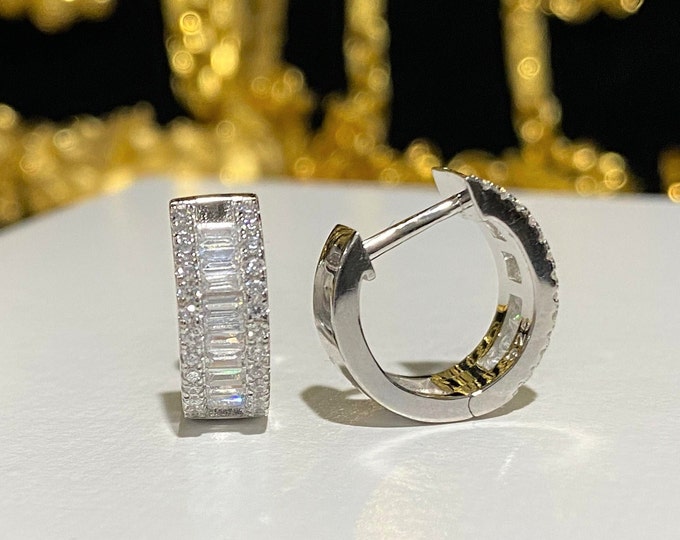 Vintage Sterling Silver White Sapphire Hoop Earrings.
