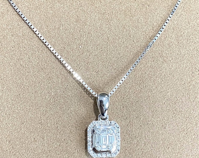 Vintage 18K 750 White Gold .35ct Diamond Invisible Diamond Pendant Chain 18''