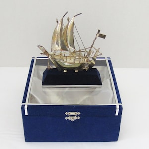Vintage Sterling Silver Sail Boat Ship Statue With Gift Box