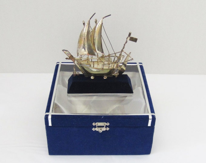 Vintage Sterling Silver Sail Boat Ship Statue With Gift Box