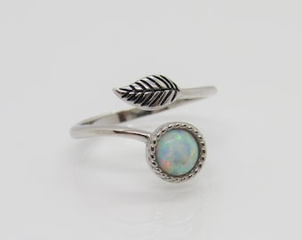 Vintage Sterling Silber Weiß Opal Blatt Ring Größe 7