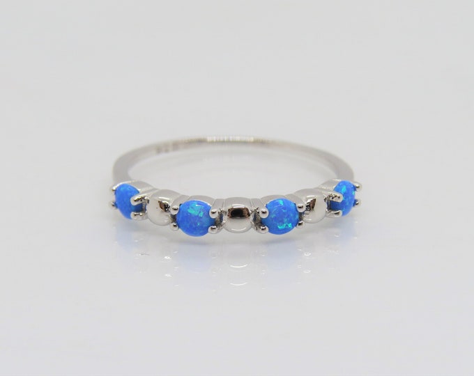 Vintage Sterling Silver Blue Opal Thin Band Ring Size 8