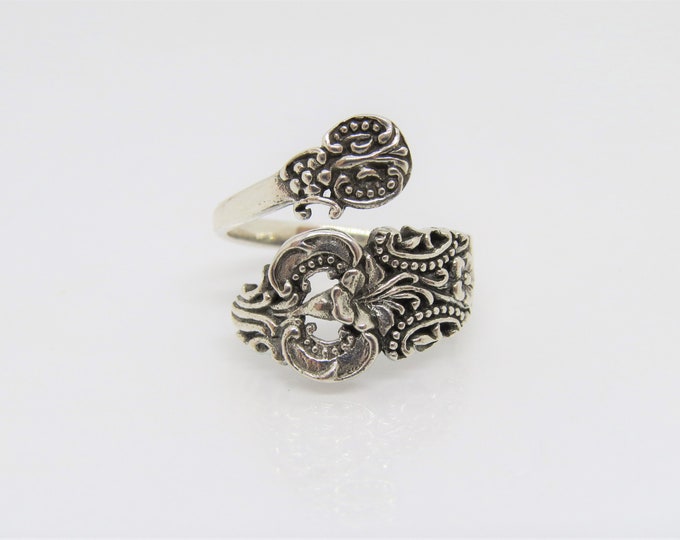 Vintage Sterling Silver Adjustable Spoon Ring Size 8