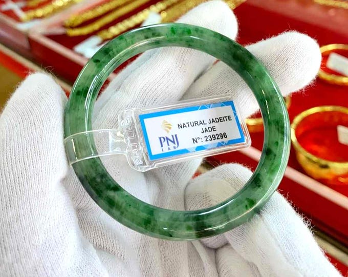 Vintage Translucent Natural Green, Black Jadeite Jade Bangle Bracelet 52.5MM