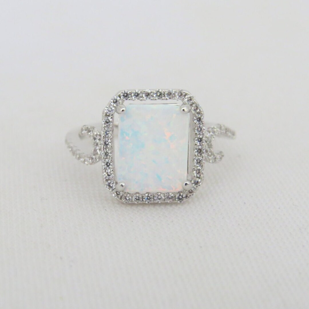 Vintage Sterling Silver White Opal & White Topaz Halo Ring Size 8 - Etsy