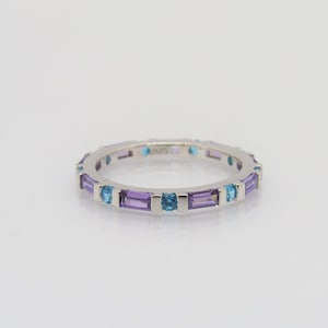 Sterling Silver Aquamarine & Amethyst Eternity Band Ring Size 8
