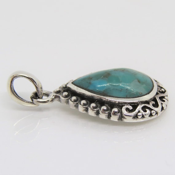Vintage Sterling Silver Turquoise Pendant - image 2