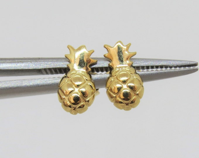 Vintage 14K Solid Yellow Gold Fruit Pineapple Earrings