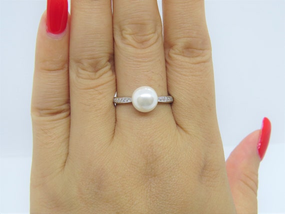 Vintage Sterling Silver Natural White Pearl & Whi… - image 6