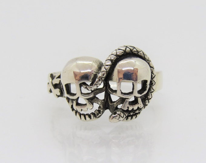 Sterling Silver Snake & Skulls Ring Size 9