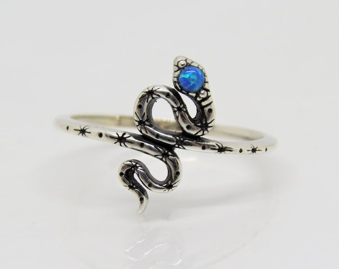 Sterling Silver Blue Opal Snake Ring Size 7