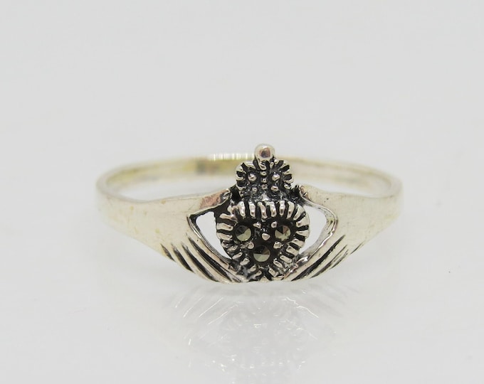 Vintage Claddagh Sterling Silver Marcasite Ring Size 8
