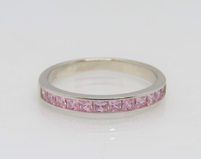 Vintage Sterling Silver Pink Topaz Band Ring Size 8
